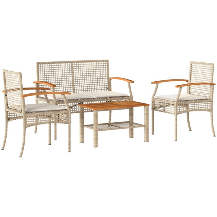 Loungegrupp för trädgården med dynor 4 delar konstrotting beige vidaXL – bild 2