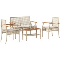 Loungegrupp för trädgården med dynor 4 delar konstrotting beige vidaXL