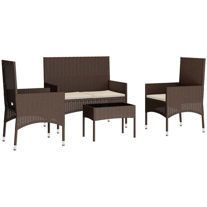 Loungegrupp för trädgården med dynor 4 delar konstrotting brun vidaXL – bild 3