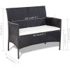 Loungegrupp för trädgården med dynor 4 delar konstrotting svart vidaXL – miniatyr 9