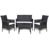 Loungegrupp för trädgården med dynor 4 delar konstrotting svart vidaXL