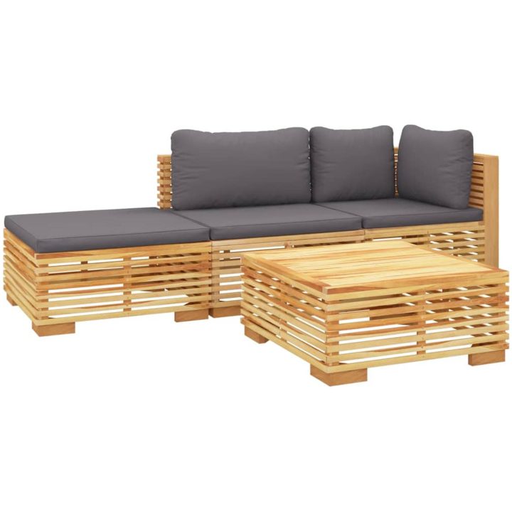 Loungegrupp för trädgården med dynor 4 delar massiv teak vidaXL – bild 3