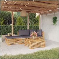 Loungegrupp för trädgården med dynor 4 delar massiv teak vidaXL