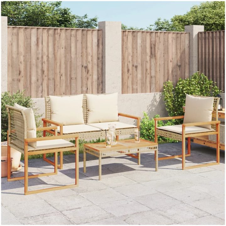 Loungegrupp för trädgården med dynor 4 delar mixbeige vidaXL – bild 3
