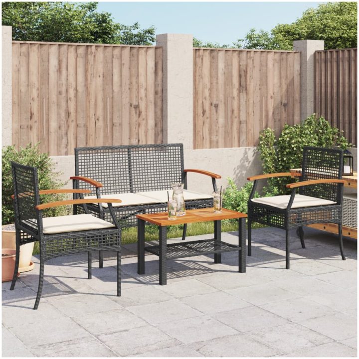 Loungegrupp för trädgården med dynor 4 delar svart konstrotting vidaXL – bild 3