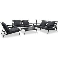 Loungegrupp för trädgården med dynor 5 delar aluminium mörkgrå vidaXL