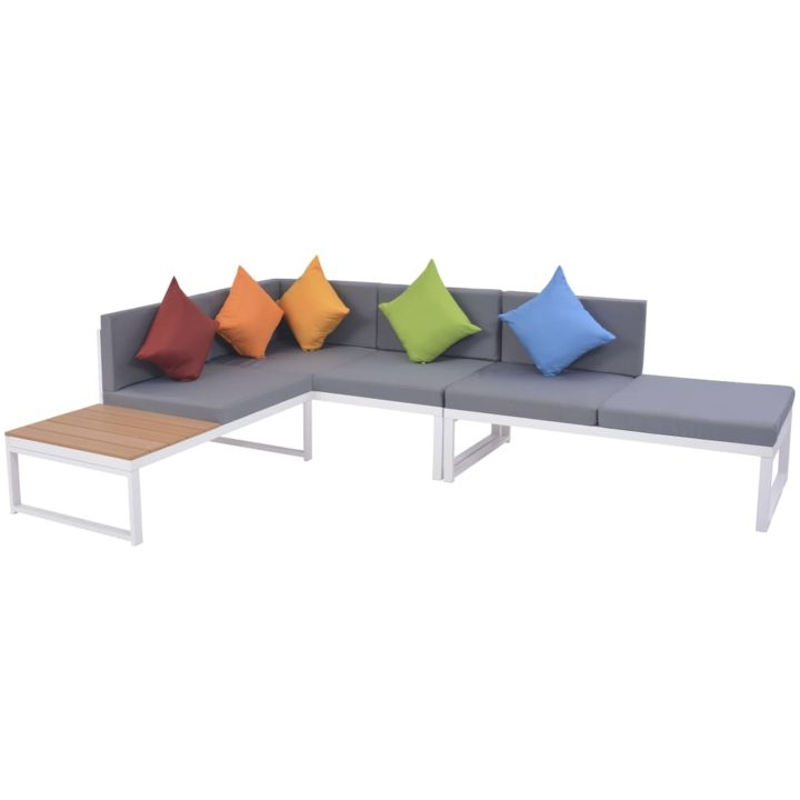 Loungegrupp för trädgården med dynor 5 delar aluminium WPC vidaXL – bild 3