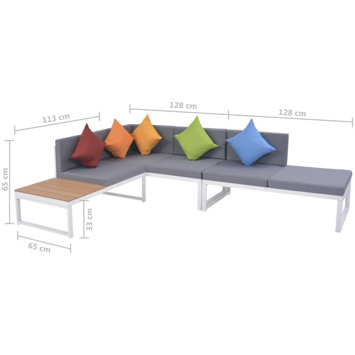 Loungegrupp för trädgården med dynor 5 delar aluminium WPC vidaXL – bild 9