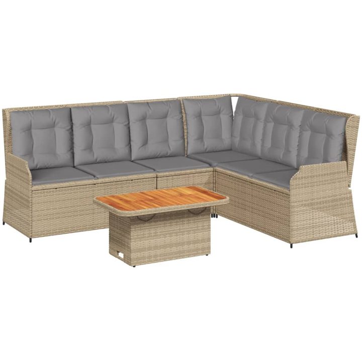 Loungegrupp för trädgården med dynor 5 delar konstrotting beige vidaXL – bild 2