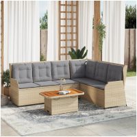 Loungegrupp för trädgården med dynor 5 delar konstrotting beige vidaXL