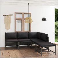 Loungegrupp för trädgården med dynor 5 delar konstrotting grå vidaXL