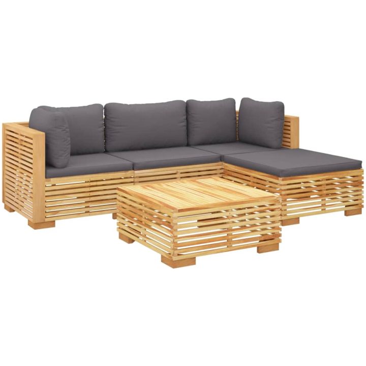 Loungegrupp för trädgården med dynor 5 delar massiv teak vidaXL – bild 3
