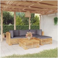 Loungegrupp för trädgården med dynor 5 delar massiv teak vidaXL