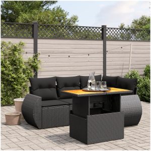 Loungegrupp för trädgården med dynor 5 delar svart konstrotting vidaXL