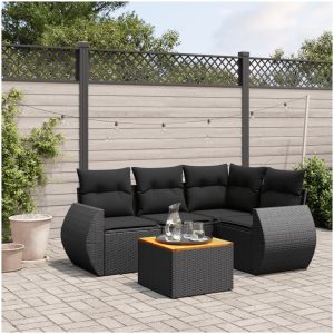 Loungegrupp för trädgården med dynor 5 delar svart konstrotting vidaXL