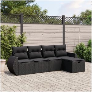 Loungegrupp för trädgården med dynor 5 delar svart konstrotting vidaXL