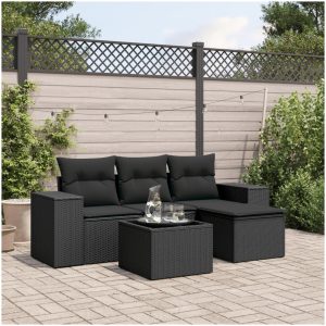 Loungegrupp för trädgården med dynor 5 delar svart konstrotting vidaXL