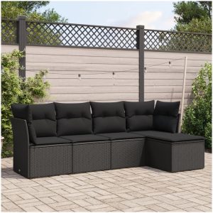 Loungegrupp för trädgården med dynor 5 delar svart konstrotting vidaXL