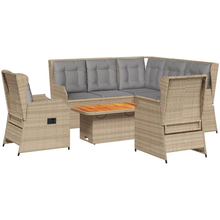 Loungegrupp för trädgården med dynor 6 delar konstrotting beige vidaXL – bild 2