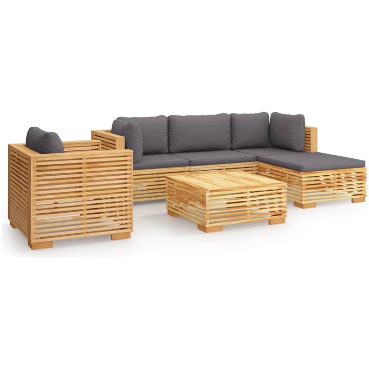 Loungegrupp för trädgården med dynor 6 delar massiv teak vidaXL – bild 2