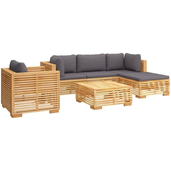 Loungegrupp för trädgården med dynor 6 delar massiv teak vidaXL – bild 3