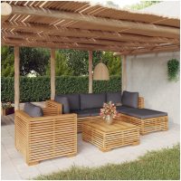 Loungegrupp för trädgården med dynor 6 delar massiv teak vidaXL