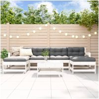 Loungegrupp för trädgården med dynor 7 delar vit massivt trä vidaXL