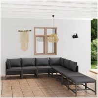 Loungegrupp för trädgården med dynor 8 delar konstrotting grå vidaXL