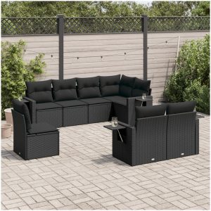Loungegrupp för trädgården med dynor 8 delar svart konstrotting vidaXL