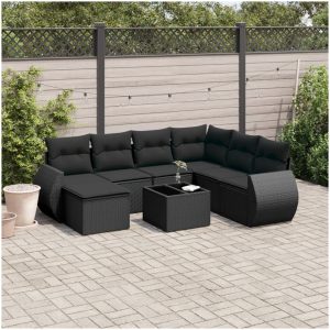 Loungegrupp för trädgården med dynor 8 delar svart konstrotting vidaXL