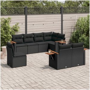 Loungegrupp för trädgården med dynor 8 delar svart konstrotting vidaXL