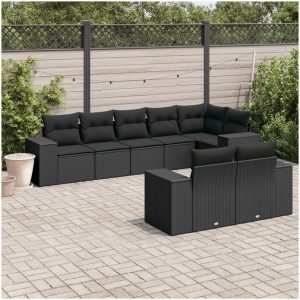 Loungegrupp för trädgården med dynor 8 delar svart konstrotting vidaXL