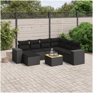 Loungegrupp för trädgården med dynor 8 delar svart konstrotting vidaXL