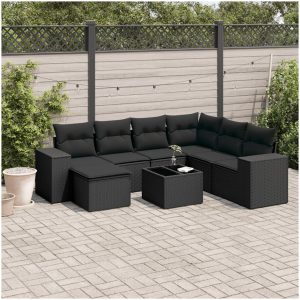Loungegrupp för trädgården med dynor 8 delar svart konstrotting vidaXL