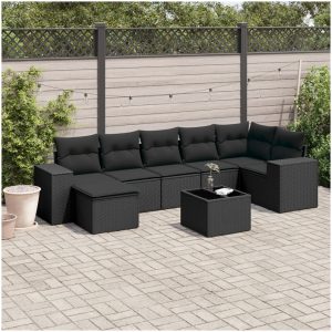 Loungegrupp för trädgården med dynor 8 delar svart konstrotting vidaXL
