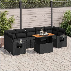 Loungegrupp för trädgården med dynor 8 delar svart konstrotting vidaXL