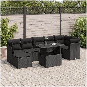 Loungegrupp för trädgården med dynor 8 delar svart konstrotting vidaXL