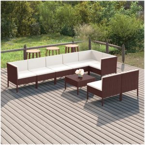 Loungegrupp för trädgården med dynor 9 delar konstrotting brun vidaXL