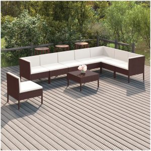 Loungegrupp för trädgården med dynor 9 delar konstrotting brun vidaXL
