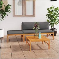 Loungegrupp för trädgården med grå dynor 4 delar massiv teak vidaXL