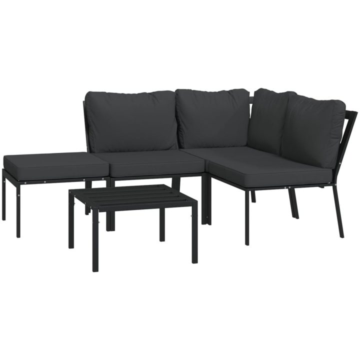 Loungegrupp för trädgården med grå dynor 5 delar stål vidaXL – bild 3