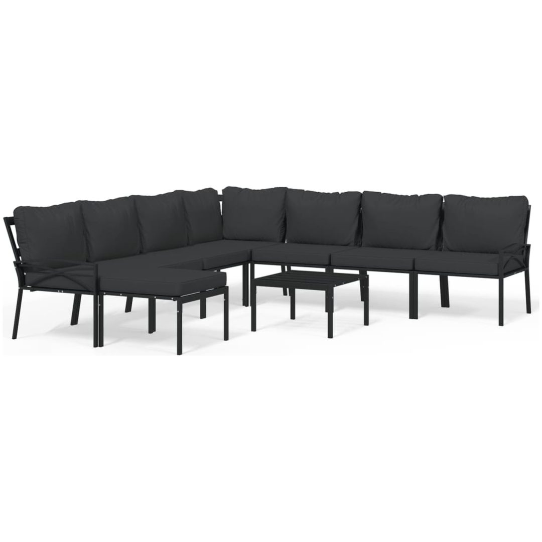 Loungegrupp för trädgården med grå dynor 9 delar stål vidaXL – bild 2