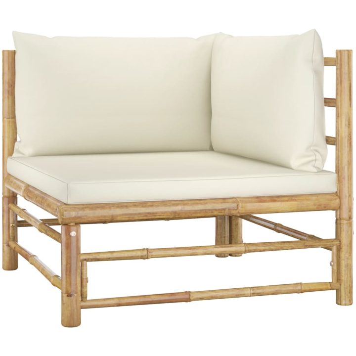Loungegrupp för trädgården med gräddvita dynor 10 delar bambu vidaXL – bild 3