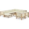 Loungegrupp för trädgården med gräddvita dynor 10 delar bambu vidaXL – miniatyr 1
