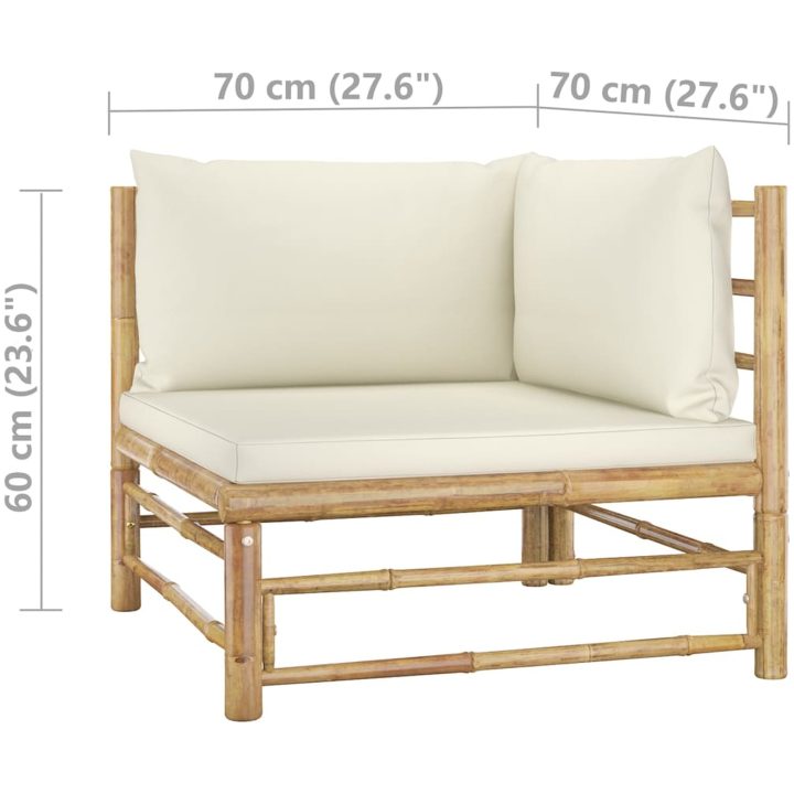 Loungegrupp för trädgården med gräddvita dynor 11 delar bambu vidaXL – bild 11