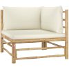 Loungegrupp för trädgården med gräddvita dynor 11 delar bambu vidaXL – miniatyr 3