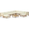 Loungegrupp för trädgården med gräddvita dynor 11 delar bambu vidaXL – miniatyr 1