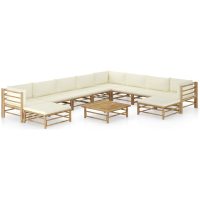 Loungegrupp för trädgården med gräddvita dynor 11 delar bambu vidaXL