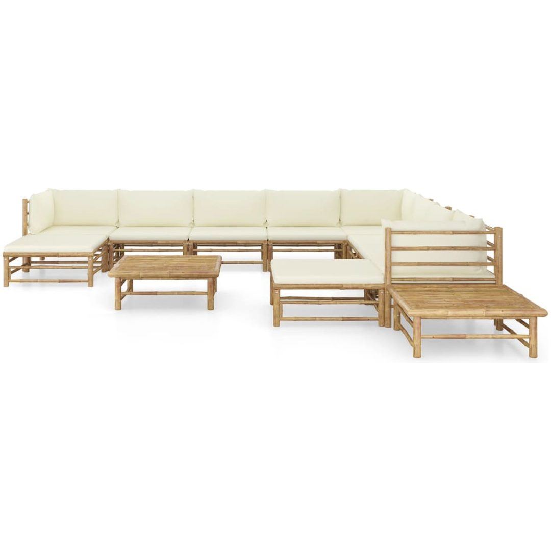 Loungegrupp för trädgården med gräddvita dynor 12 delar bambu vidaXL – bild 2
