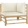Loungegrupp för trädgården med gräddvita dynor 12 delar bambu vidaXL – miniatyr 3